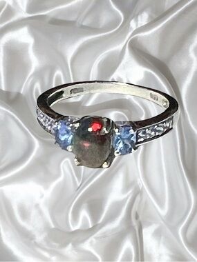 Chuck Clemency Sterling Silver Black Opal Tanzanite Accent Ring Size 7  Read!!!
